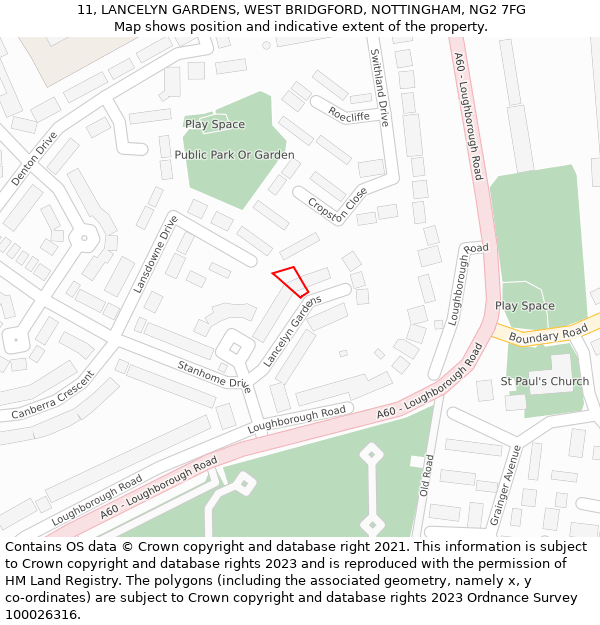 11, LANCELYN GARDENS, WEST BRIDGFORD, NOTTINGHAM, NG2 7FG: Location map and indicative extent of plot