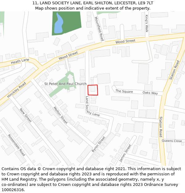 11, LAND SOCIETY LANE, EARL SHILTON, LEICESTER, LE9 7LT: Location map and indicative extent of plot