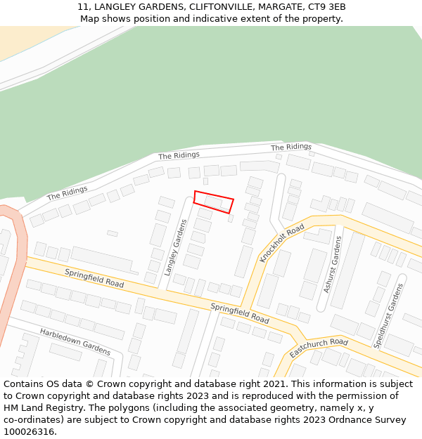 11, LANGLEY GARDENS, CLIFTONVILLE, MARGATE, CT9 3EB: Location map and indicative extent of plot