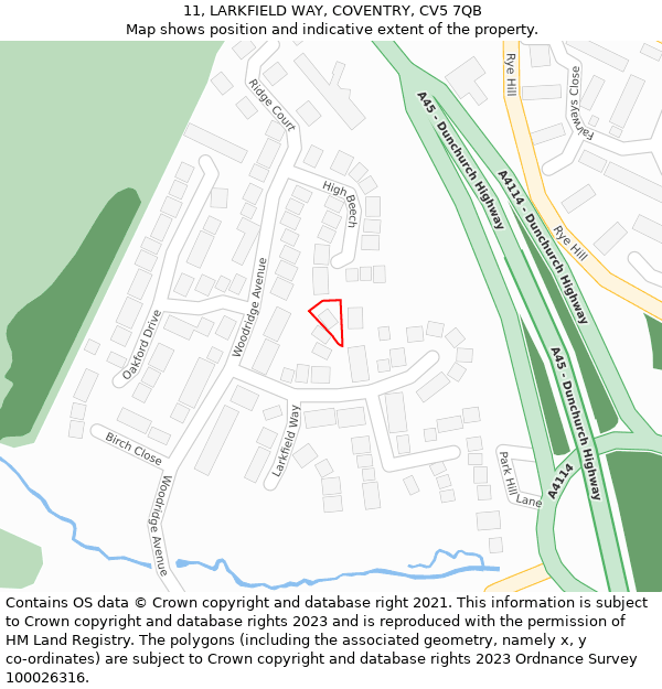 11, LARKFIELD WAY, COVENTRY, CV5 7QB: Location map and indicative extent of plot