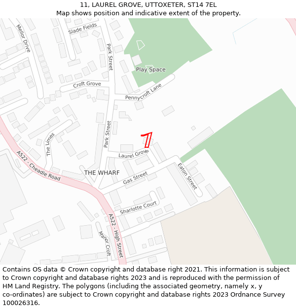 11, LAUREL GROVE, UTTOXETER, ST14 7EL: Location map and indicative extent of plot