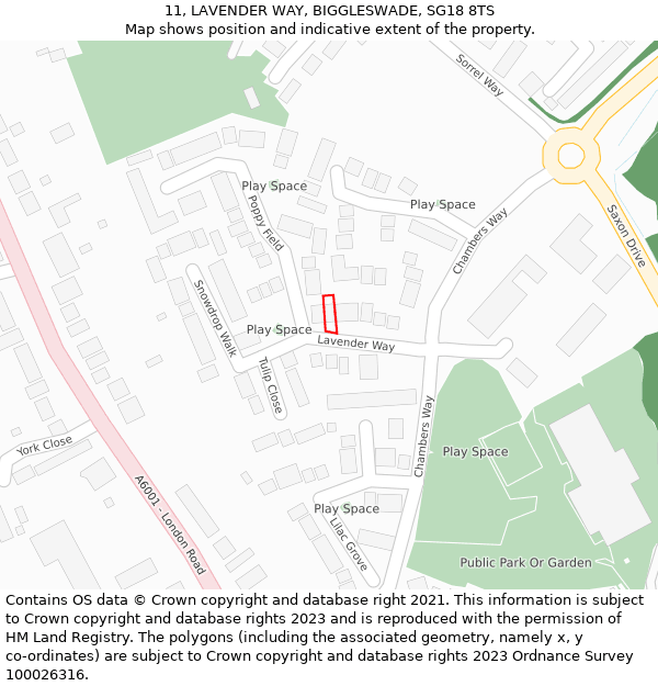 11, LAVENDER WAY, BIGGLESWADE, SG18 8TS: Location map and indicative extent of plot