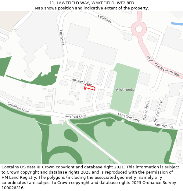 11, LAWEFIELD WAY, WAKEFIELD, WF2 8FD: Location map and indicative extent of plot