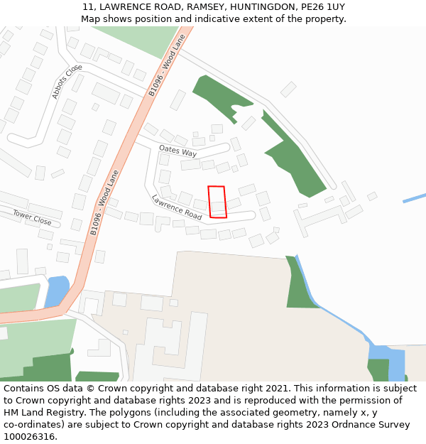 11, LAWRENCE ROAD, RAMSEY, HUNTINGDON, PE26 1UY: Location map and indicative extent of plot