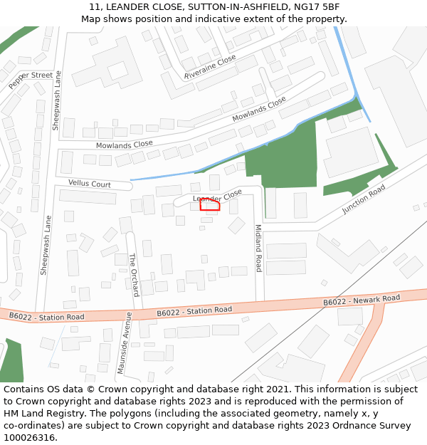 11, LEANDER CLOSE, SUTTON-IN-ASHFIELD, NG17 5BF: Location map and indicative extent of plot