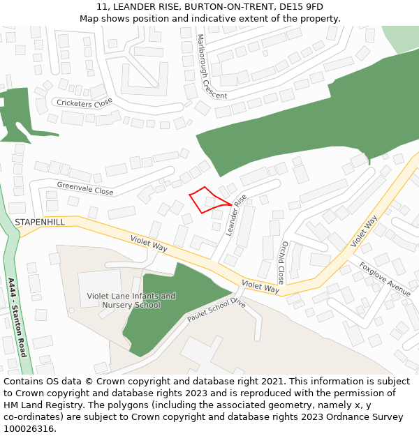 11, LEANDER RISE, BURTON-ON-TRENT, DE15 9FD: Location map and indicative extent of plot