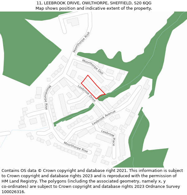 11, LEEBROOK DRIVE, OWLTHORPE, SHEFFIELD, S20 6QG: Location map and indicative extent of plot