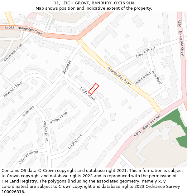 11, LEIGH GROVE, BANBURY, OX16 9LN: Location map and indicative extent of plot