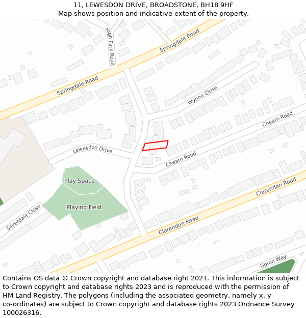 11, LEWESDON DRIVE, BROADSTONE, BH18 9HF: Location map and indicative extent of plot