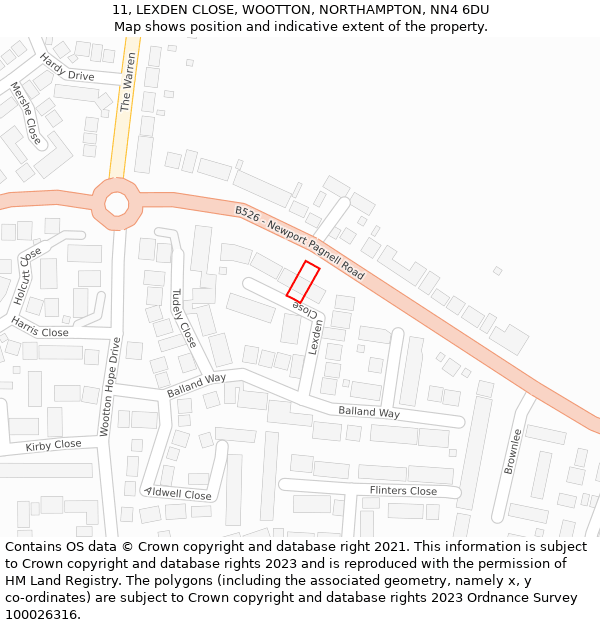 11, LEXDEN CLOSE, WOOTTON, NORTHAMPTON, NN4 6DU: Location map and indicative extent of plot