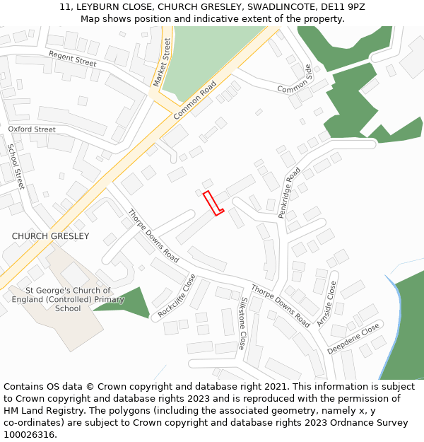 11, LEYBURN CLOSE, CHURCH GRESLEY, SWADLINCOTE, DE11 9PZ: Location map and indicative extent of plot