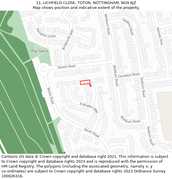 11, LICHFIELD CLOSE, TOTON, NOTTINGHAM, NG9 6JZ: Location map and indicative extent of plot