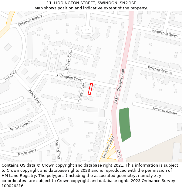 11, LIDDINGTON STREET, SWINDON, SN2 1SF: Location map and indicative extent of plot