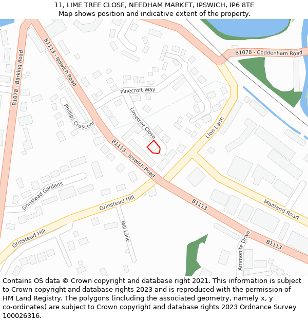 11, LIME TREE CLOSE, NEEDHAM MARKET, IPSWICH, IP6 8TE: Location map and indicative extent of plot