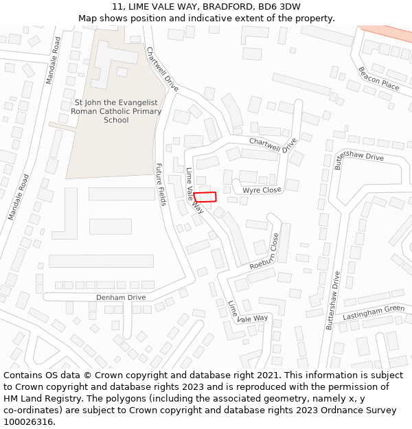 11, LIME VALE WAY, BRADFORD, BD6 3DW: Location map and indicative extent of plot