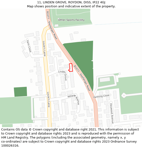 11, LINDEN GROVE, ROYDON, DISS, IP22 4GJ: Location map and indicative extent of plot