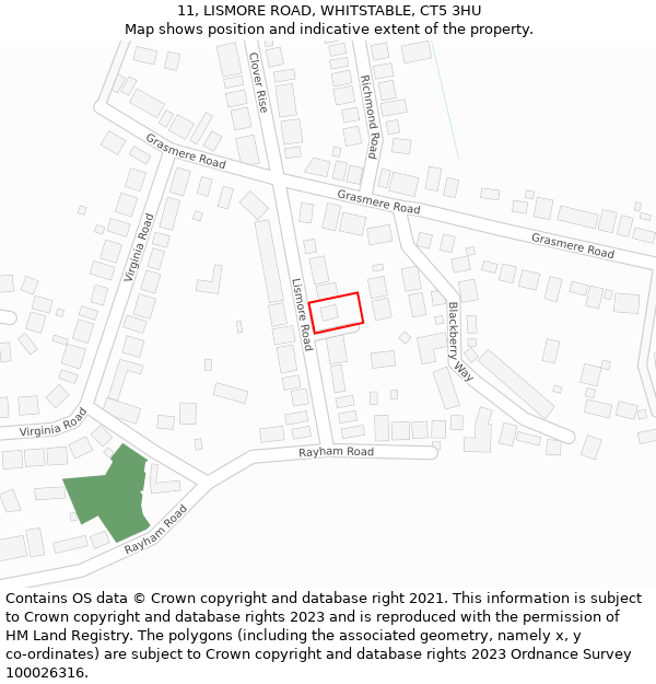 11, LISMORE ROAD, WHITSTABLE, CT5 3HU: Location map and indicative extent of plot