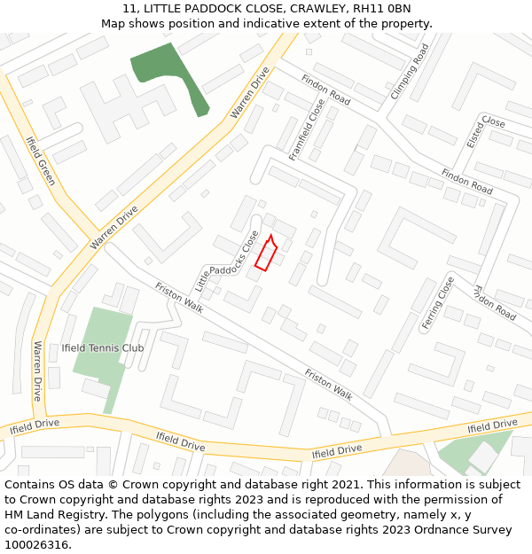 11, LITTLE PADDOCK CLOSE, CRAWLEY, RH11 0BN: Location map and indicative extent of plot