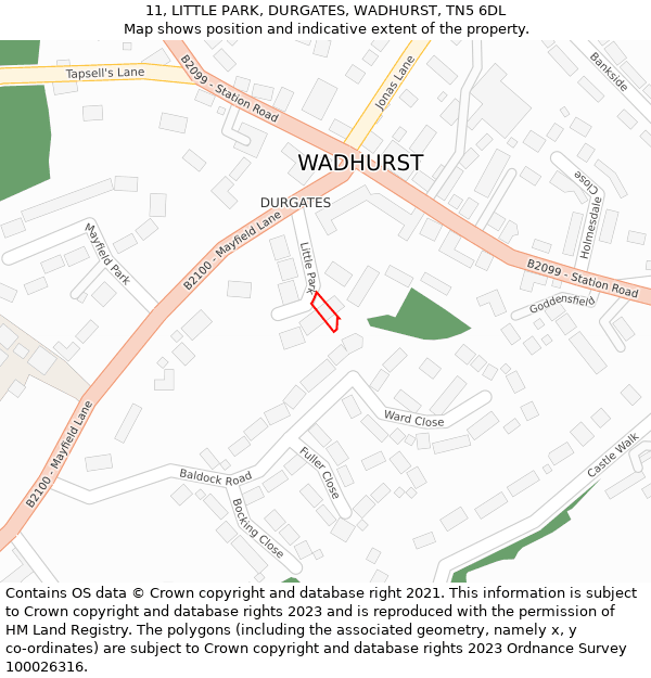 11, LITTLE PARK, DURGATES, WADHURST, TN5 6DL: Location map and indicative extent of plot