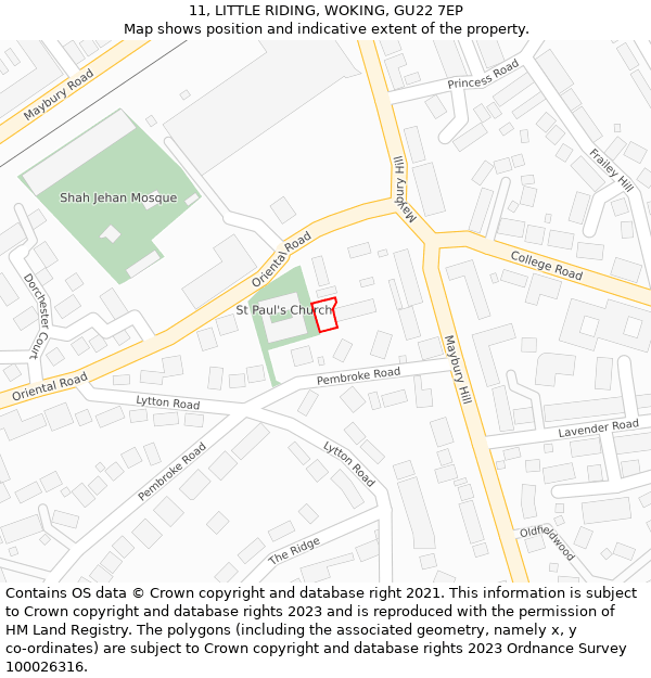 11, LITTLE RIDING, WOKING, GU22 7EP: Location map and indicative extent of plot