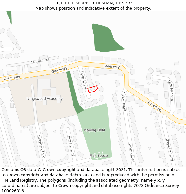 11, LITTLE SPRING, CHESHAM, HP5 2BZ: Location map and indicative extent of plot