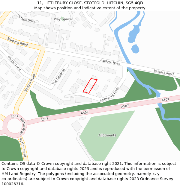 11, LITTLEBURY CLOSE, STOTFOLD, HITCHIN, SG5 4QD: Location map and indicative extent of plot