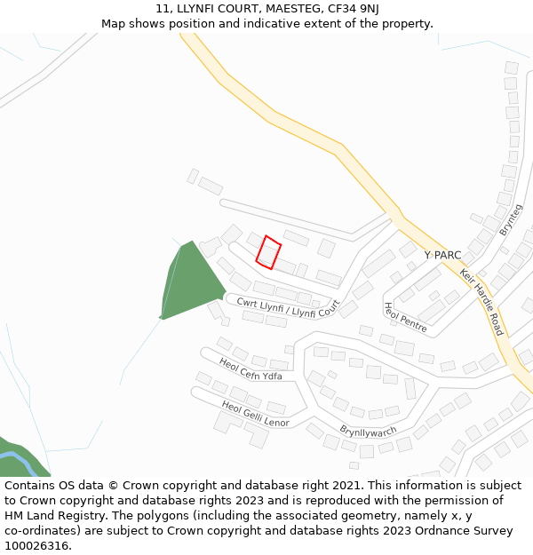 11, LLYNFI COURT, MAESTEG, CF34 9NJ: Location map and indicative extent of plot