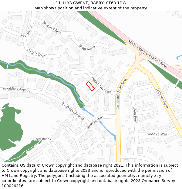 11, LLYS GWENT, BARRY, CF63 1DW: Location map and indicative extent of plot