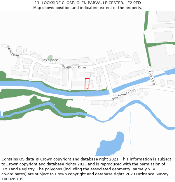 11, LOCKSIDE CLOSE, GLEN PARVA, LEICESTER, LE2 9TD: Location map and indicative extent of plot