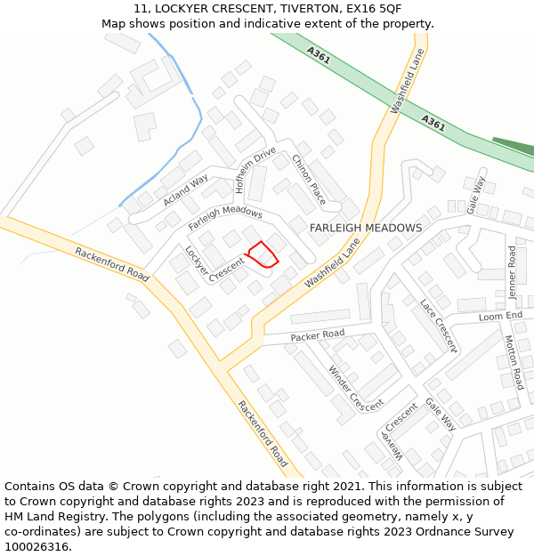 11, LOCKYER CRESCENT, TIVERTON, EX16 5QF: Location map and indicative extent of plot