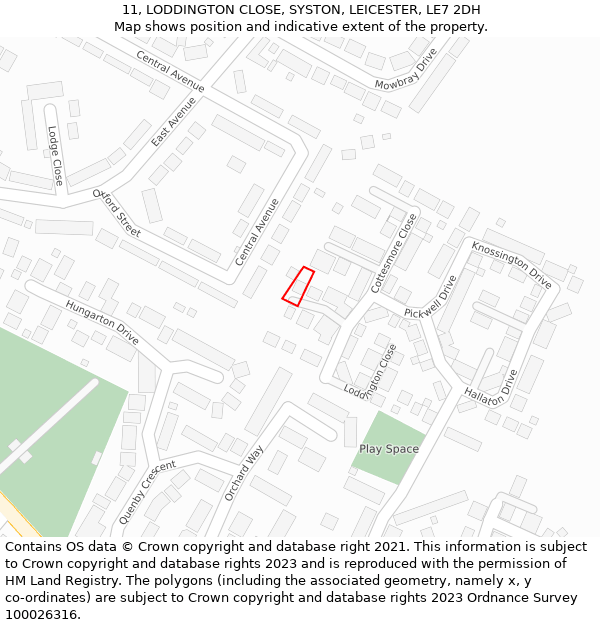 11, LODDINGTON CLOSE, SYSTON, LEICESTER, LE7 2DH: Location map and indicative extent of plot