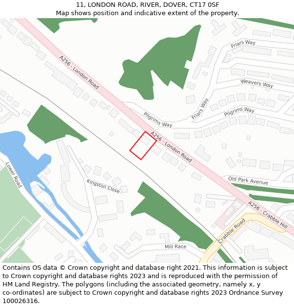 11, LONDON ROAD, RIVER, DOVER, CT17 0SF: Location map and indicative extent of plot