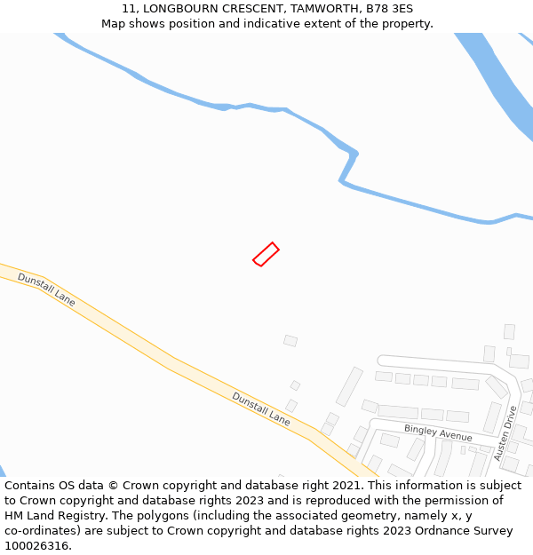 11, LONGBOURN CRESCENT, TAMWORTH, B78 3ES: Location map and indicative extent of plot