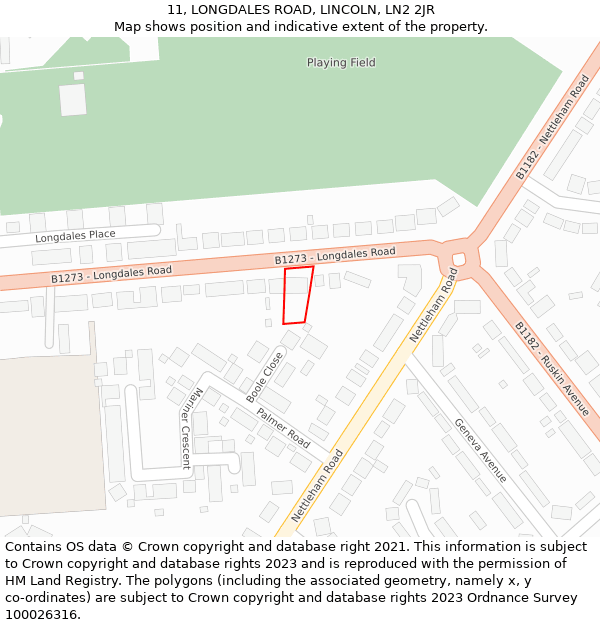 11, LONGDALES ROAD, LINCOLN, LN2 2JR: Location map and indicative extent of plot