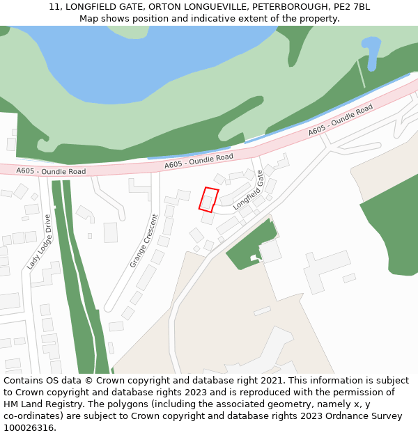 11, LONGFIELD GATE, ORTON LONGUEVILLE, PETERBOROUGH, PE2 7BL: Location map and indicative extent of plot