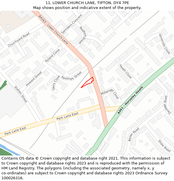 11, LOWER CHURCH LANE, TIPTON, DY4 7PE: Location map and indicative extent of plot