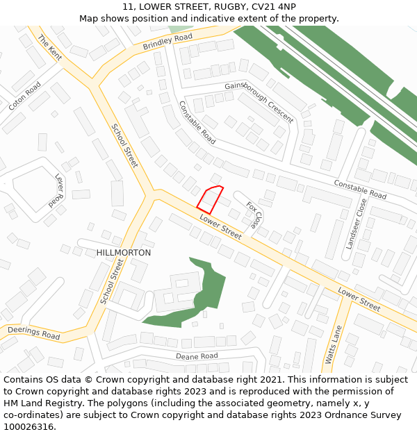 11, LOWER STREET, RUGBY, CV21 4NP: Location map and indicative extent of plot