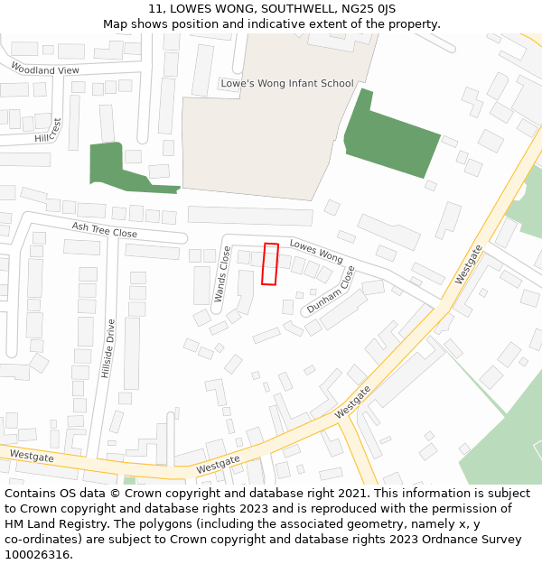 11, LOWES WONG, SOUTHWELL, NG25 0JS: Location map and indicative extent of plot
