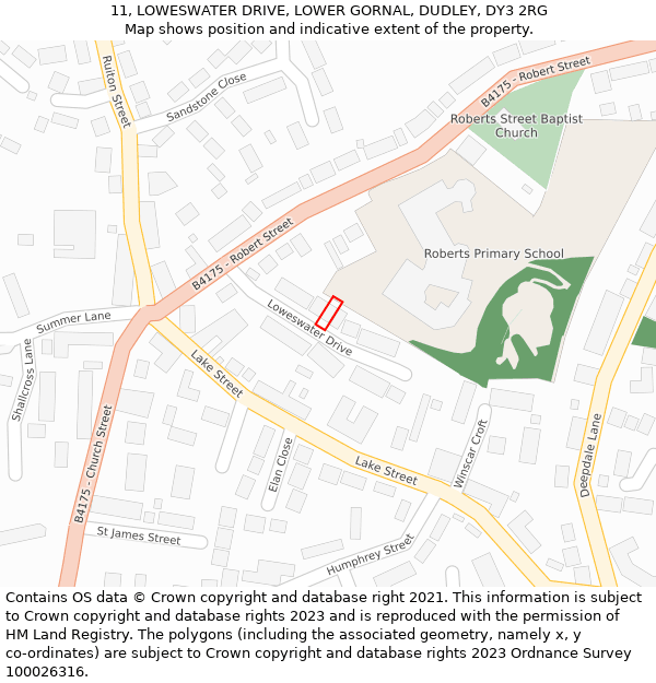 11, LOWESWATER DRIVE, LOWER GORNAL, DUDLEY, DY3 2RG: Location map and indicative extent of plot