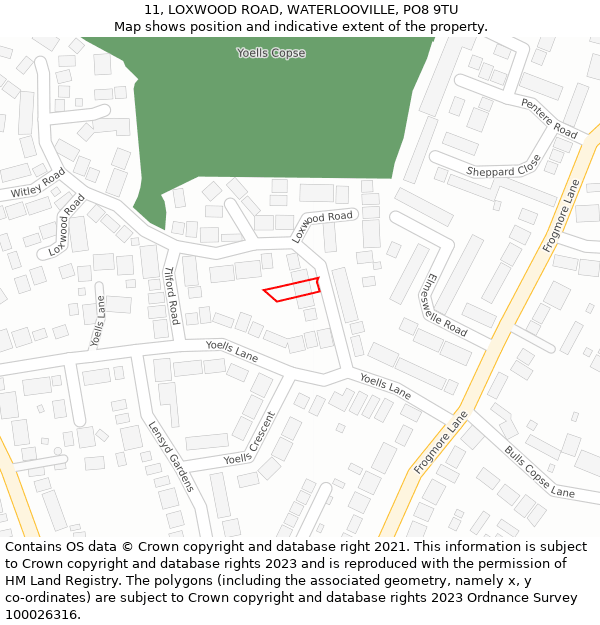 11, LOXWOOD ROAD, WATERLOOVILLE, PO8 9TU: Location map and indicative extent of plot
