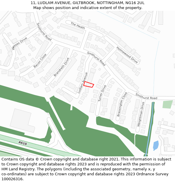 11, LUDLAM AVENUE, GILTBROOK, NOTTINGHAM, NG16 2UL: Location map and indicative extent of plot