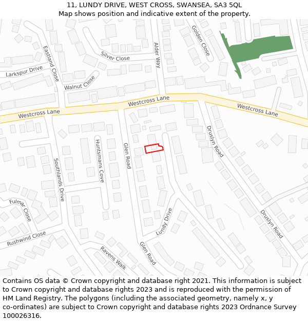 11, LUNDY DRIVE, WEST CROSS, SWANSEA, SA3 5QL: Location map and indicative extent of plot