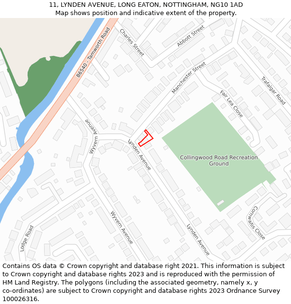 11, LYNDEN AVENUE, LONG EATON, NOTTINGHAM, NG10 1AD: Location map and indicative extent of plot