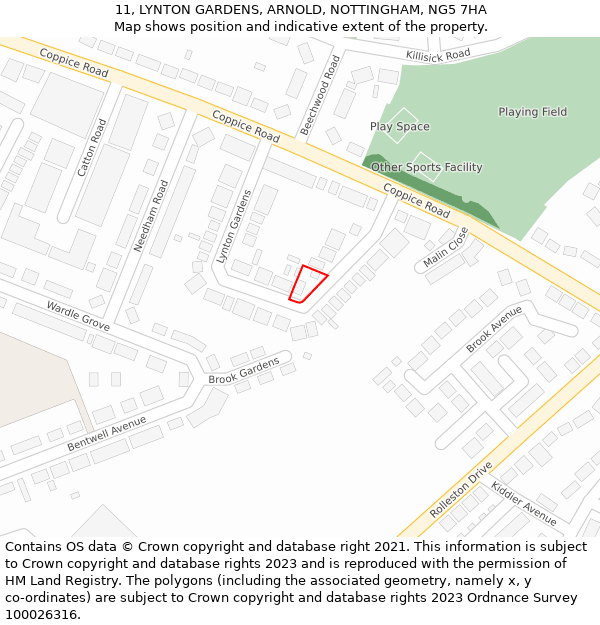 11, LYNTON GARDENS, ARNOLD, NOTTINGHAM, NG5 7HA: Location map and indicative extent of plot