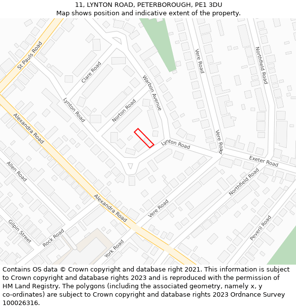 11, LYNTON ROAD, PETERBOROUGH, PE1 3DU: Location map and indicative extent of plot