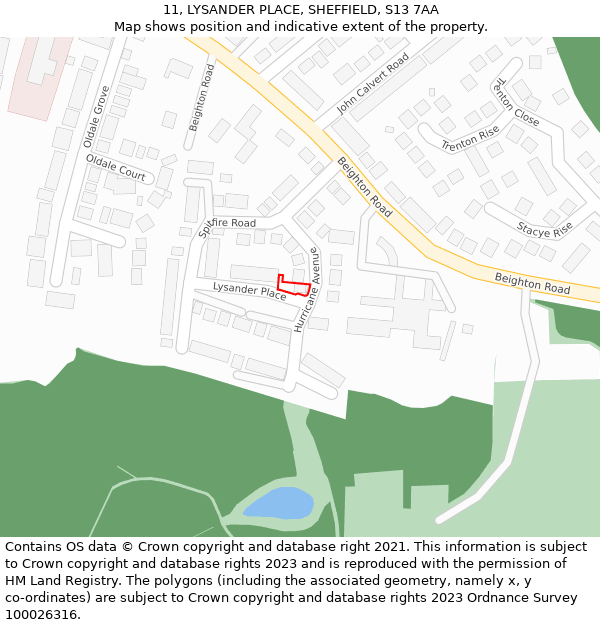 11, LYSANDER PLACE, SHEFFIELD, S13 7AA: Location map and indicative extent of plot