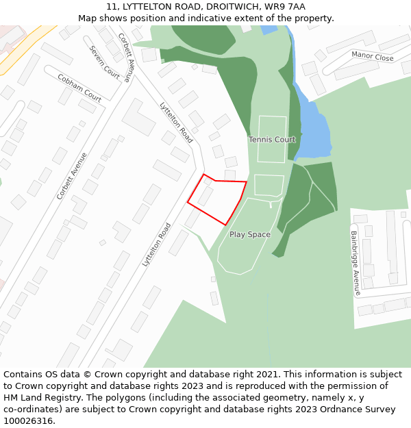 11, LYTTELTON ROAD, DROITWICH, WR9 7AA: Location map and indicative extent of plot