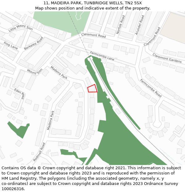 11, MADEIRA PARK, TUNBRIDGE WELLS, TN2 5SX: Location map and indicative extent of plot