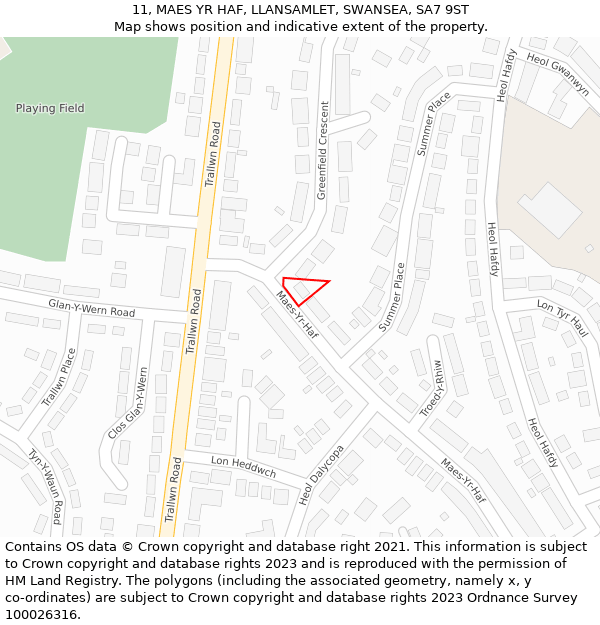 11, MAES YR HAF, LLANSAMLET, SWANSEA, SA7 9ST: Location map and indicative extent of plot