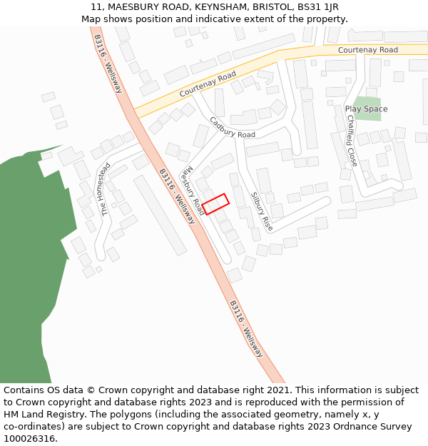 11, MAESBURY ROAD, KEYNSHAM, BRISTOL, BS31 1JR: Location map and indicative extent of plot